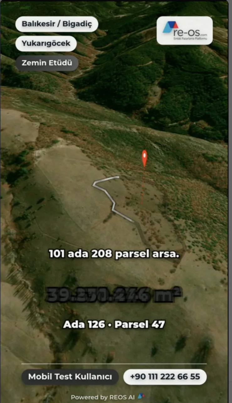 Balıkesir Bigadiç Yukarıgöcek'te bir arsa için üretilmiş sanal drone videosundan kare